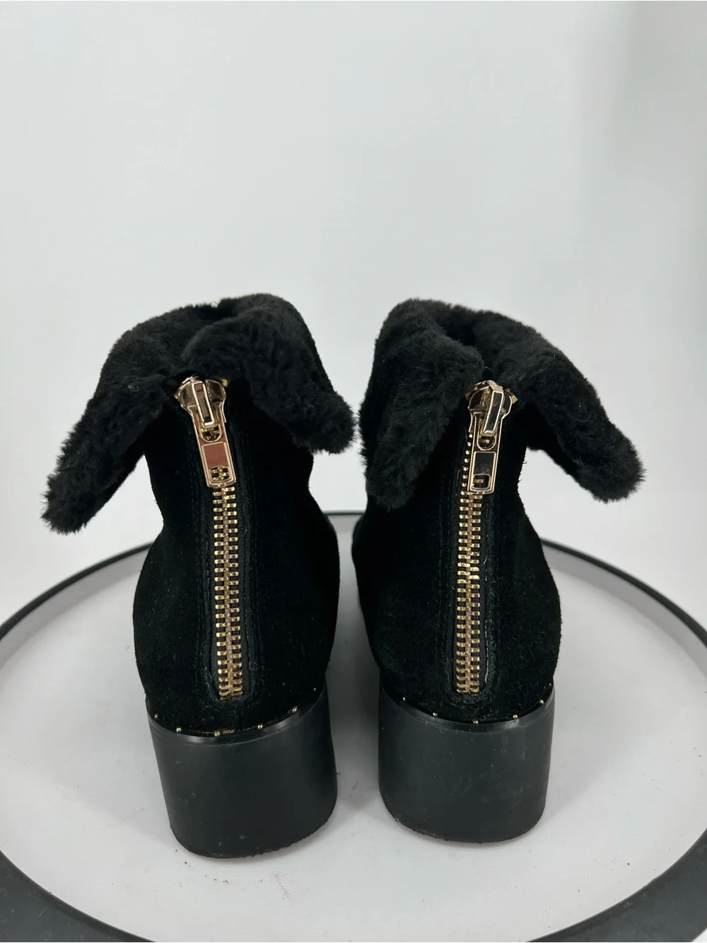 Steven Natural Comfort Bingo Black Suede Faux Fur Cuff Wedge‎ Booties